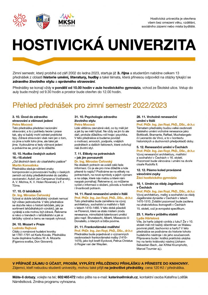 Hostivická univerzita zimní semestr 2022/2023